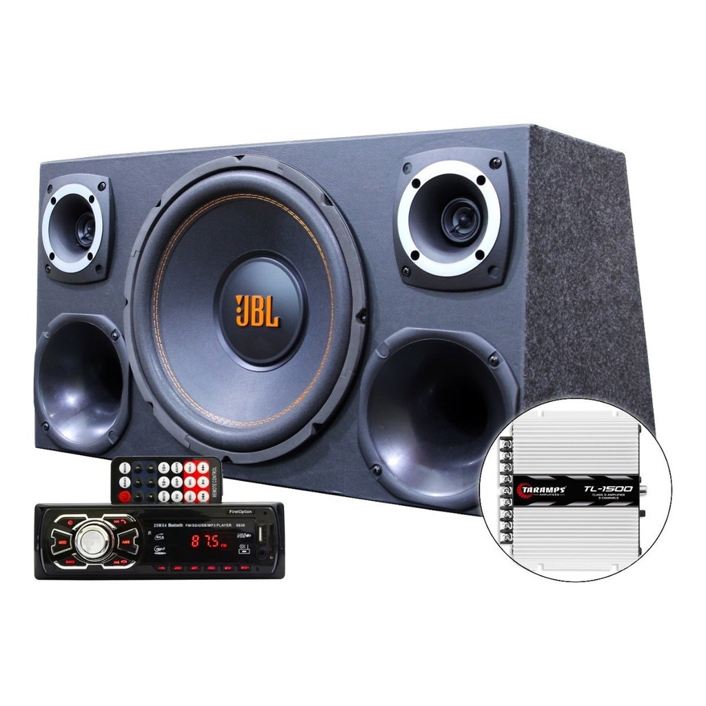 Caixa Automotiva Trio Completa Sub Jbl 12 + Radio Bluetooth usb + Modulo Taramps