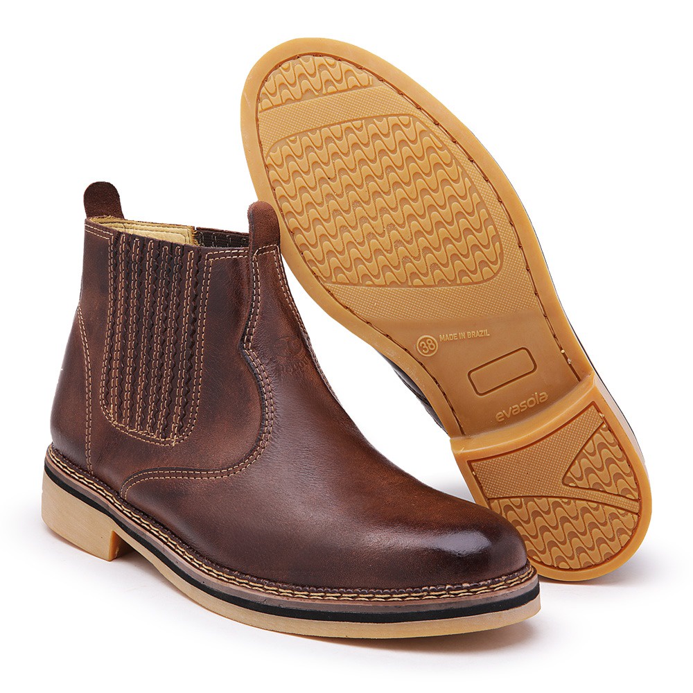 Botina Masculina Country Marrom Bico Redondo Couro Legitimo Solado ...