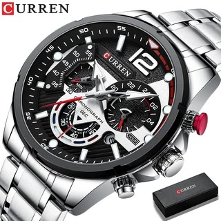 CURREN Verdadeiro Relógio Masculino De Três Olhos Com Temporizador De Quartzo De Luxo Em Aço Inoxidável Luminous Waterproof 8395 B