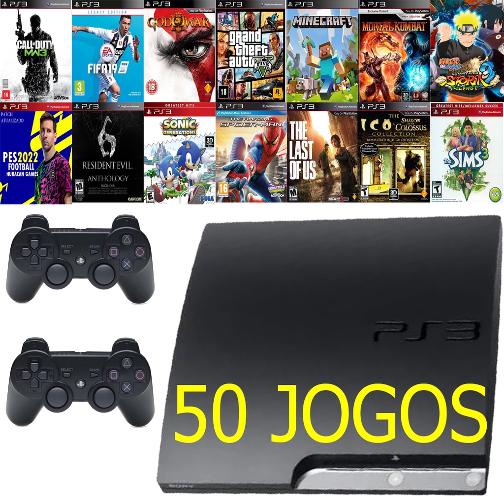 Ps3 Playstation 3 Slim 500gb + 2 Controle + 50 Jogos Gta V | Shopee Brasil