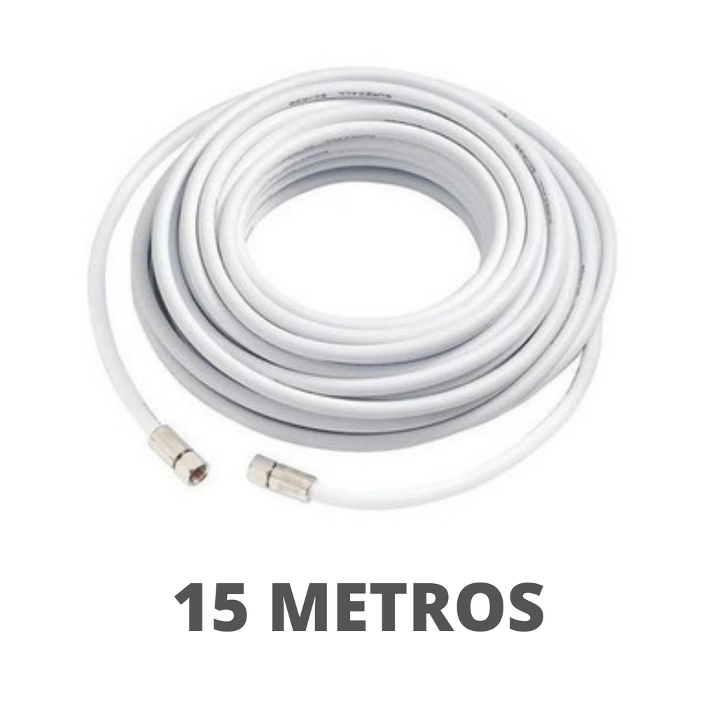 Cabo Coaxial 15M Branco P/ Antena Tv Pronto Com Conectores
