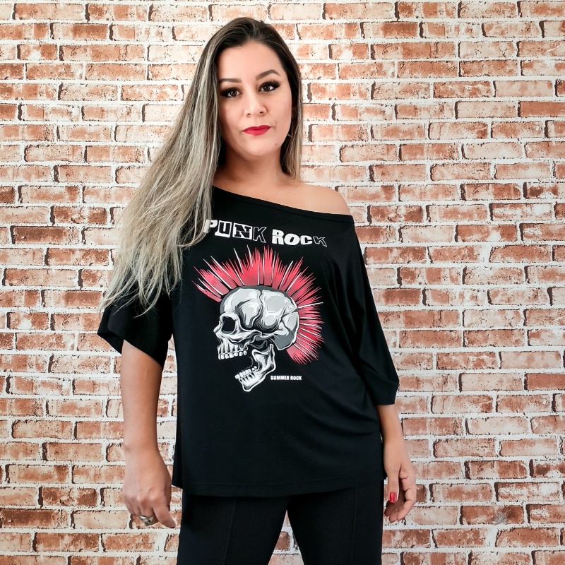 Camisetão Blusão Rock Star Moda Plus Size Feminina Roqueira