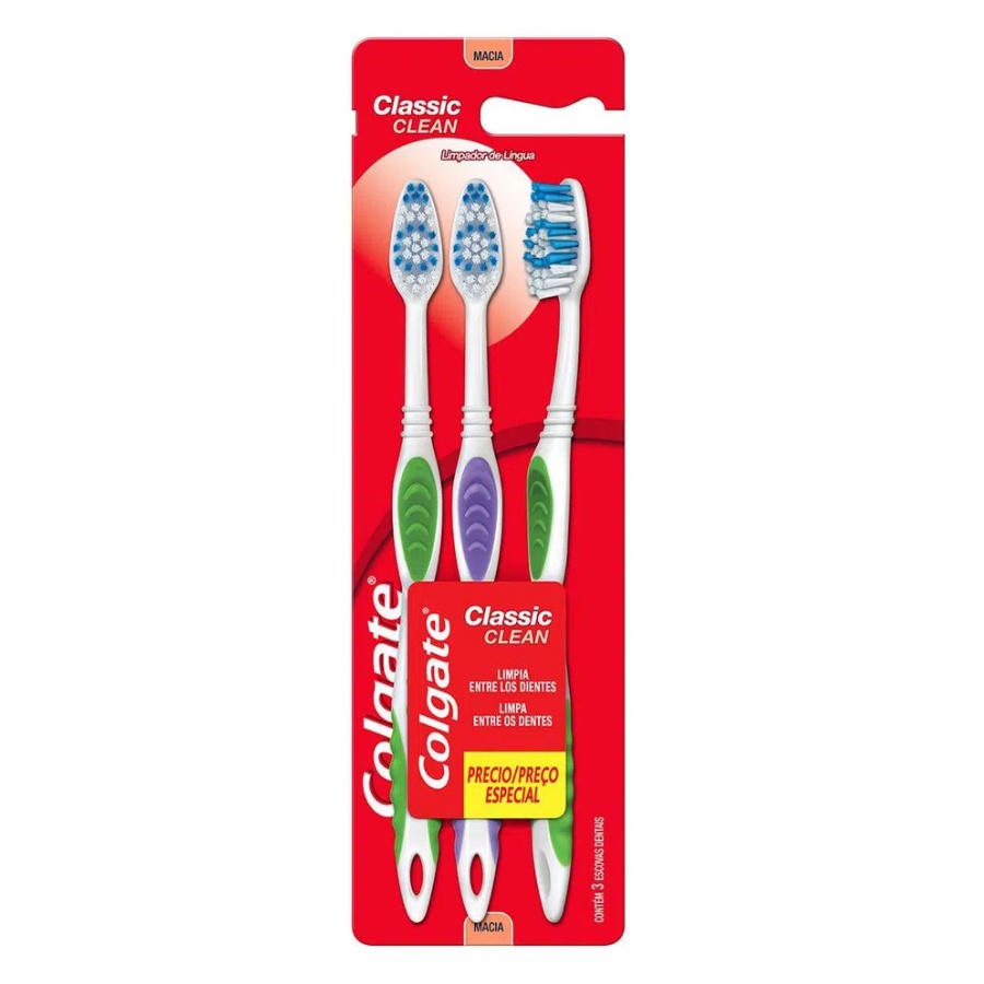 Kit Escova de Dente Colgate Classic Clean Macia 3 Unidades | Shopee Brasil