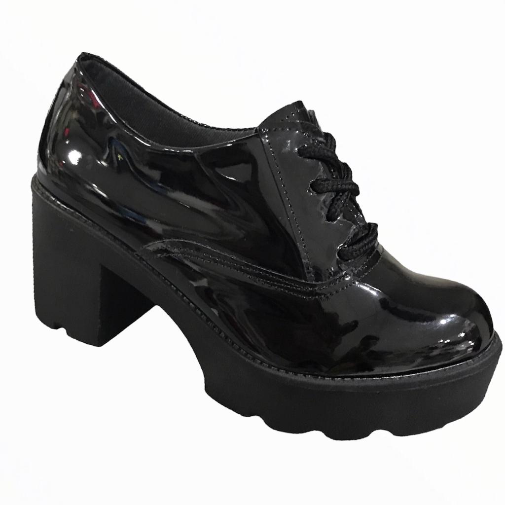 Sapato verniz tratorado hot sale oxford salto preto