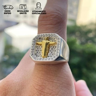 Anel De Prata Masculino 925 Cristo Redentor Zircônia Banhado em Oferta na Shopee
