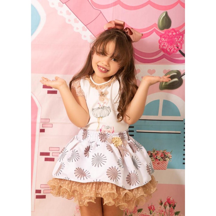 Conjunto de saia e store blusa para festa infantil