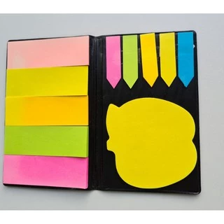 Porta post it com capa preta e 3 tipos diferentes de post it