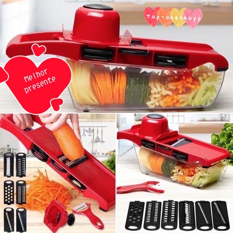 Mandoline Profissional Cozinha Slicer Aço Inox 10 em 1 Fatia