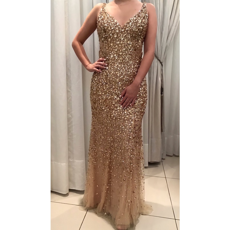 Vestido 2024 pedraria dourado