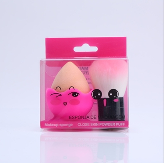 Kit Pincel Espanador Unhas Gel Kabuki Maquiagem Pó Facial Mini + Esponja De Maquiagem Base Corretivo Tipo Beauty Blender