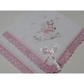 Manta para Bebê Menina Boneca Camponesa 100% Algodão Verão para Bebe Bordada