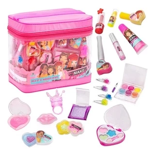 Maquiagem Infantil Com Bolsa Batom Anel Gloss Sombra Presilhas Anvisa Polibrinq