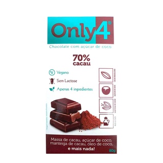 Chocolate 70% Cacau com Açúcar de Coco Only4 80g