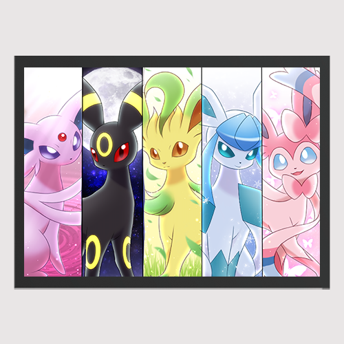 Quadro decorativo com moldura e vidro anime Pokémon Eevee Vaporeon