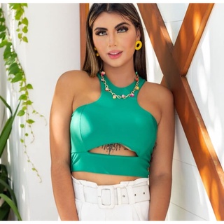 Cropped top Blusinha Feminina Modinha Crooped Gola Alta Em Suplex Com Bojo Tendência