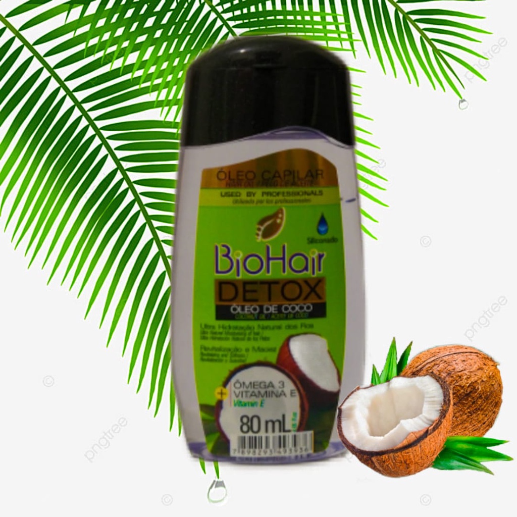 Óleo Capilar Detox Coco 80ml BioHair Revitalização e Maciez Hidratante Naturail Dos Fios