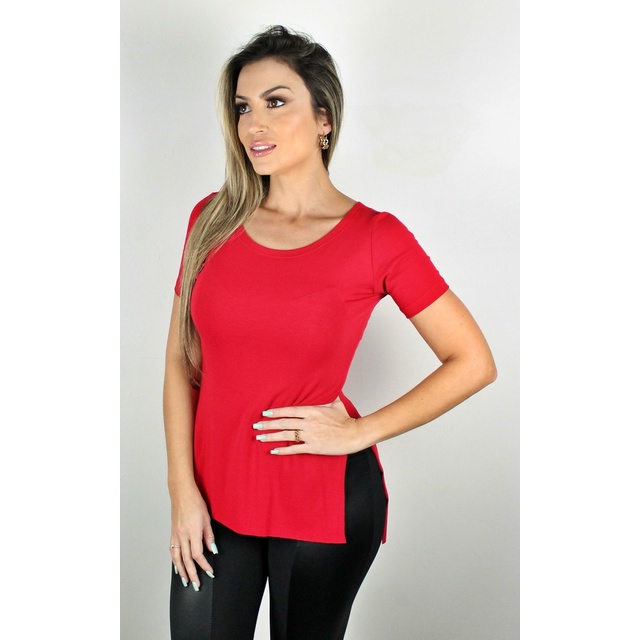 Blusa Básica Alongada Comprida Sobre Legging Feminina