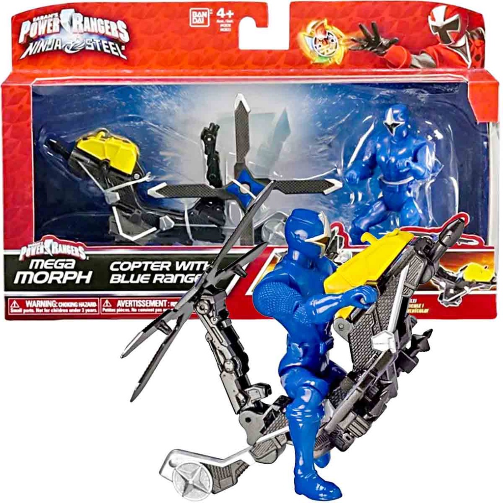 Power Ranger Boneco Ninja Steel Azul Veículo Morfador Sunny