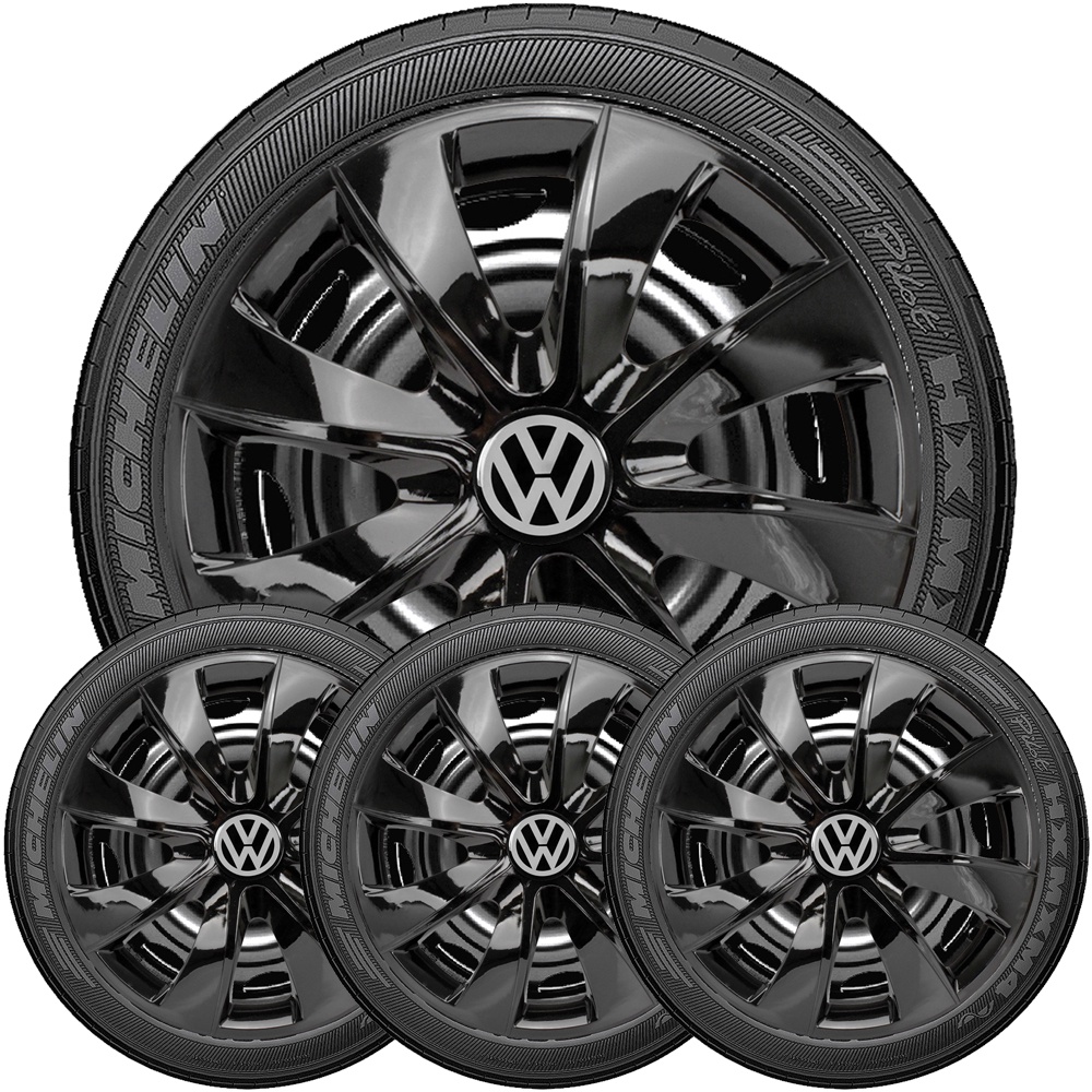 Jogo de 4 Calotas Esportivas Prime Preta Aro 14 Vw GOl G1 G2 G3 G4 G5