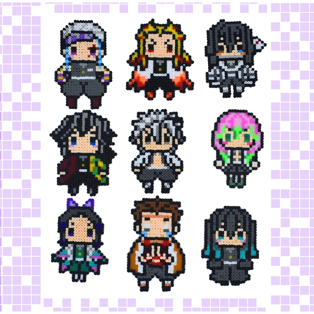 Kimetsu no Yaiba Demon Slayer Hashiras Pilares Chaveiro, Imã ou Figura Pixel Art Hama Beads