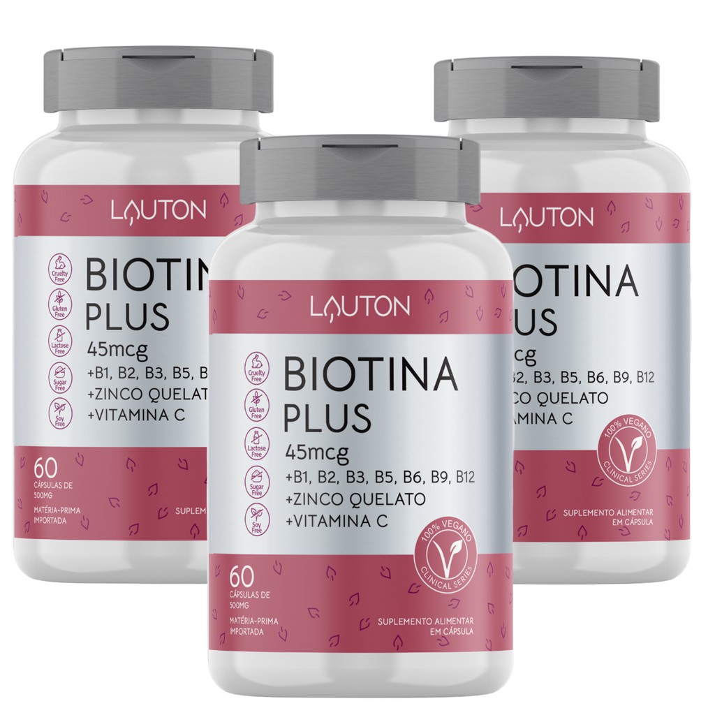 Biotina Premium Com Vitaminas Do Complexo B, C E Zinco Quelato - Kit 3 ...