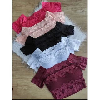 Kit 5 Cropped Top Blusa Curta Renda Com Bojo