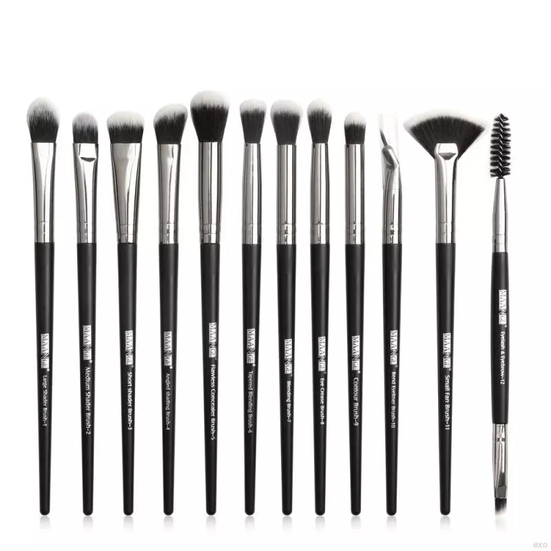 exo MAANGE 12pcs Conjunto De Escovas De Maquiagem Eyeshadow Eyebrow Comb Kit De Escova Para Ventilador