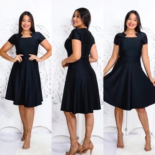 Vestido Gode Midi Moda Evangelica Congressos Igreja Preto