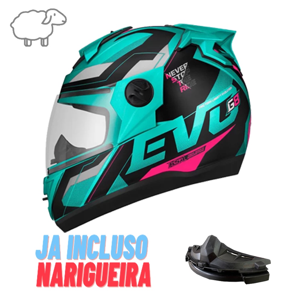 Capacete Moto Fechado Pro Tork Evolution G8 Evo 788 Masculino Feminino Motoqueiro Moto Boy Universal Lançamento Promoção Oferta Verde Turqueza