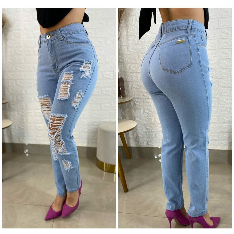 Calça Jeans Mon Cintura Alta Azul Escuro Feminina Tendência 2023 Moda  Estilosa