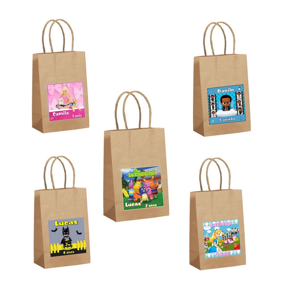 10 Sacolinha Surpresa Personalizada Qualquer Tema Lembrancinha Sacola de Papel Kraft | Shopee Brasil