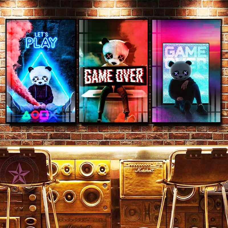 Colorido jogo controlador pop arte cartazes e cópias jogo panda gamer punho  pintura da lona cuadros arte da parede menino jogo decoração da sala -  AliExpress