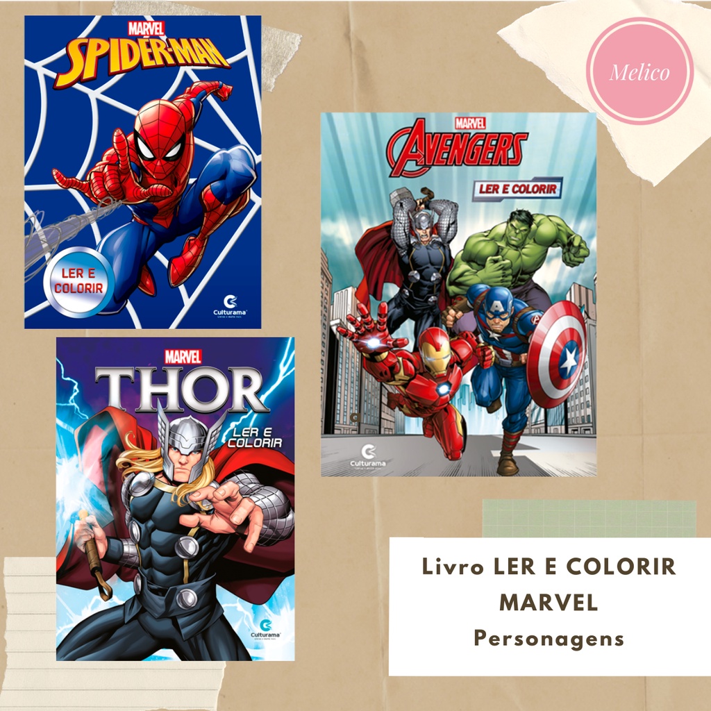 Kit 3 Livro coleção Ler e Colorir Marvel Personagens | Shopee Brasil