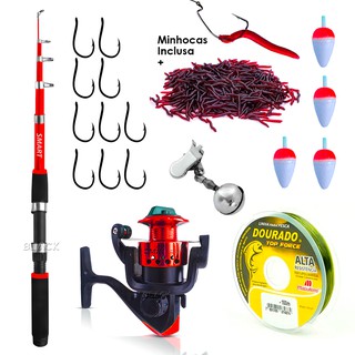 Kit de Pesca Vara Telescópica Mais Molinete Com Linha