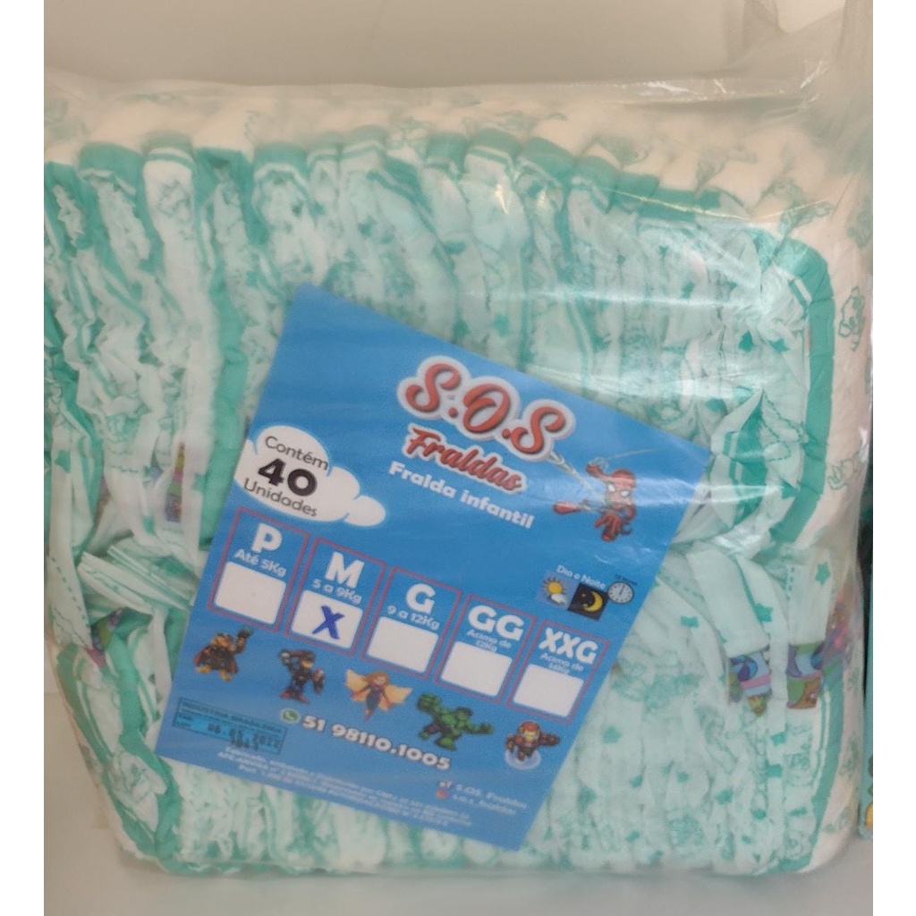 Pacotão Fraldas Infantil Alta absorção (Qualquer Tamanho) P 40un /M 40un /G 40un /GG 38un /XXG 36un