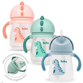 Copo Dino Com Alça Canudo De Silicone Medidor e Válvula que Acompanha o Líquido Azul - Buba