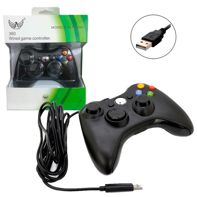 Controle Usb Com Fio Para Xbox 360 Computador Notebook Preto
