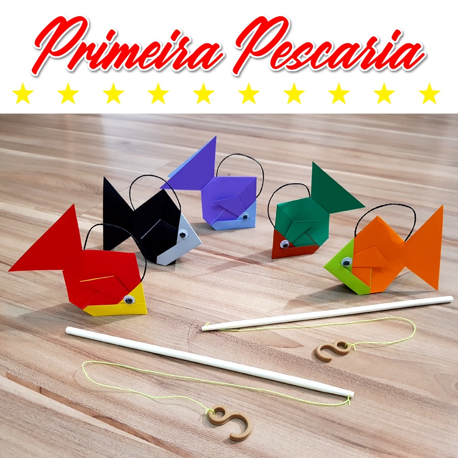 Brincadeira Pescaria Junina 5 Peixes de Origami + Anzol de Plástico ...