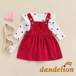 DANDELION-Macacão De Manga Comprida Com Estampa De Coração + Saia Suspensório Para Bebês/Meninas ,conjunto de roupas para o Dia dos Namorados