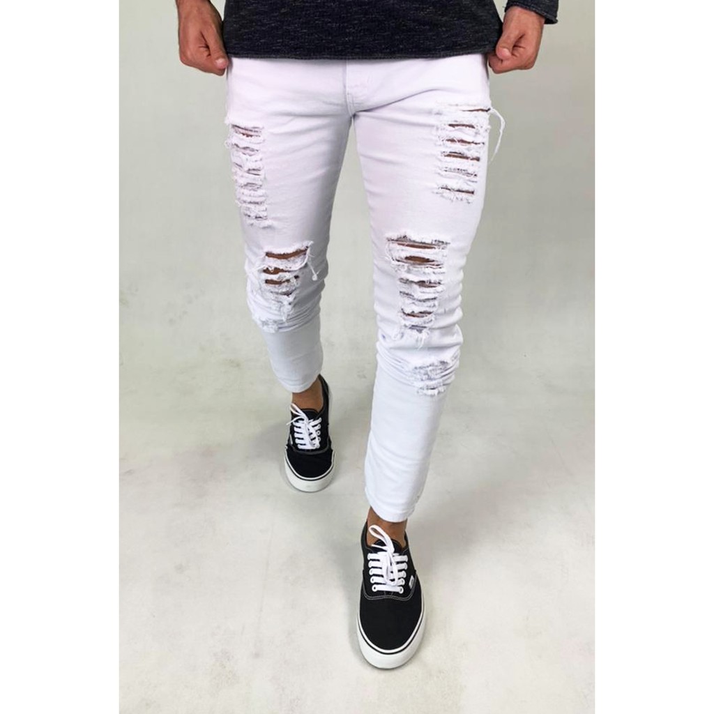 Calça Jeans Masculina Skinny Rasgada Premium Lycra Elastano Stretch