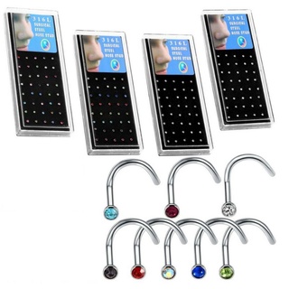 Kit 40 Piercing De Nariz Nostril Aço Com Pedra De cristal