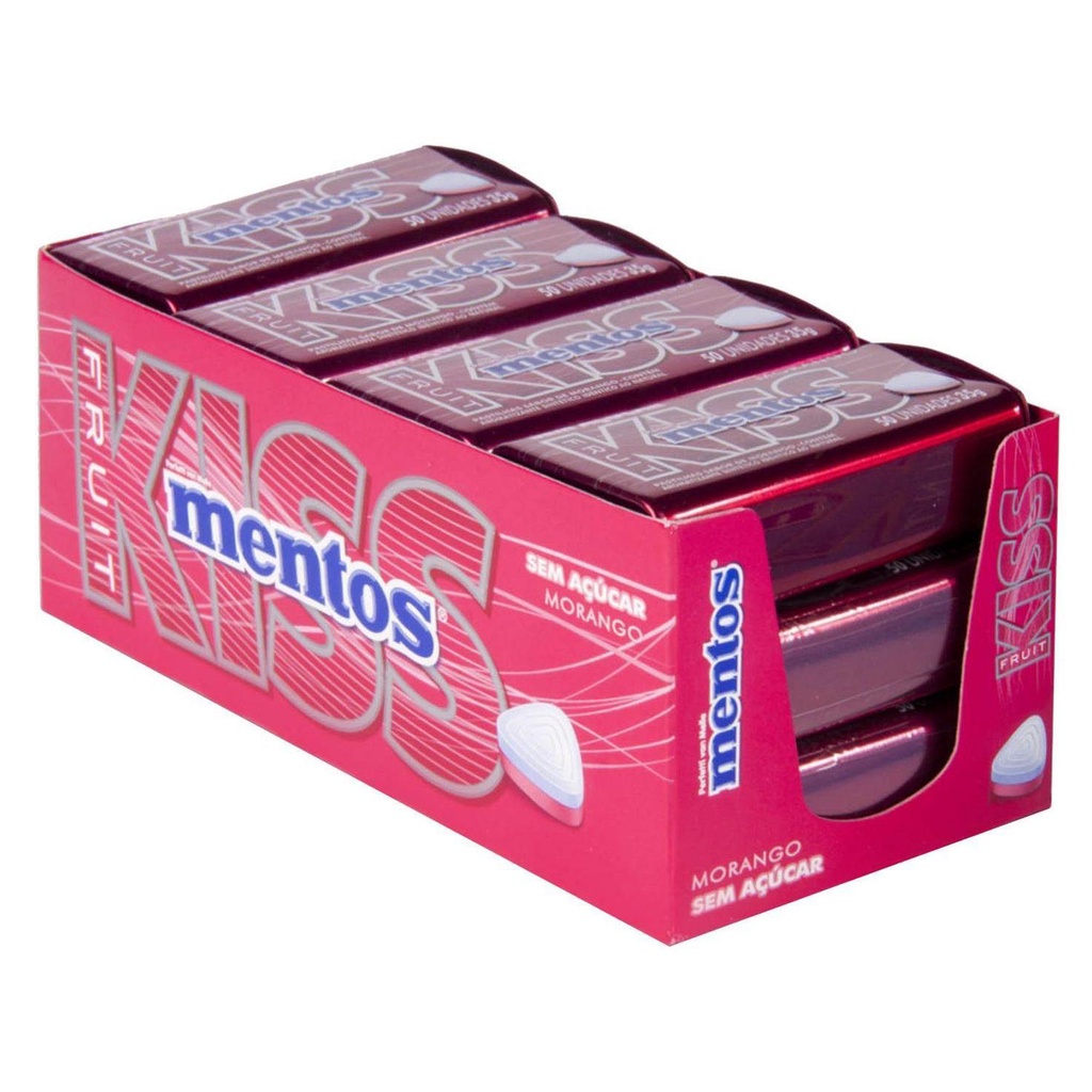 Mentos Kiss Morango 35gr com 12 unidades Perfetti