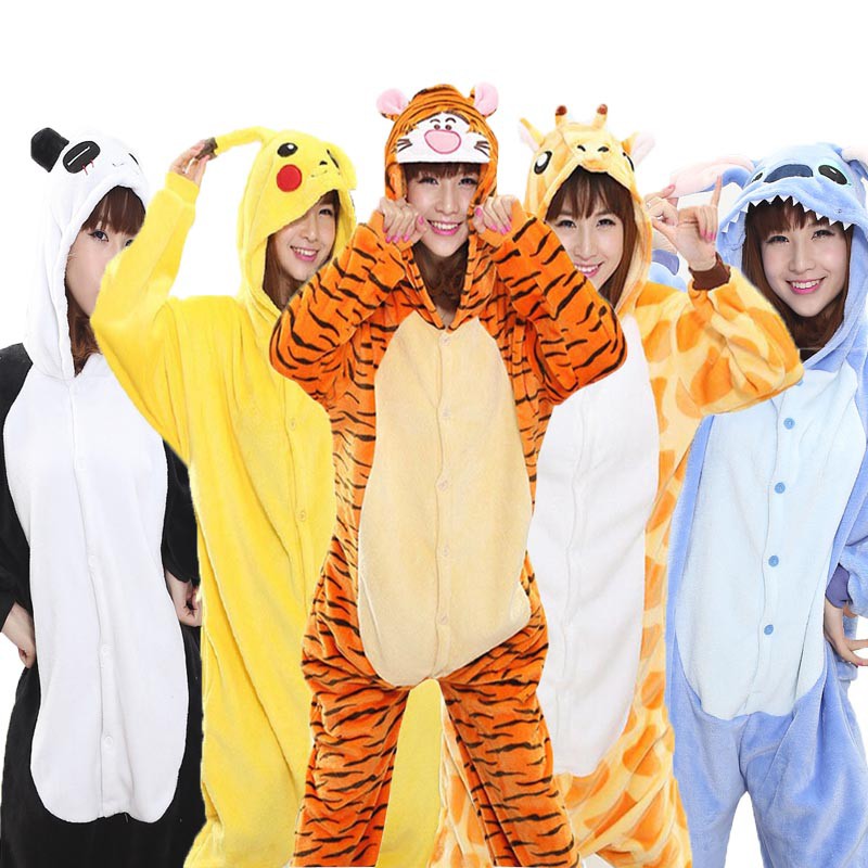Kigurumi Animal Cosplay Pajama Women Adult Funny Onesie Sleepwear Blue Stitch Tiger Panda Pikachu Home Wear