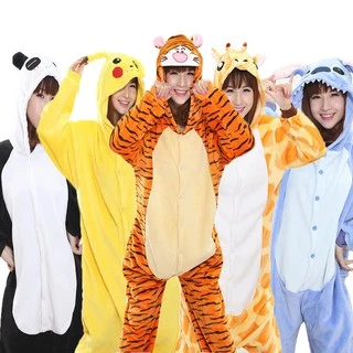 Kigurumi Animal Cosplay Pajama Women Adult Funny Onesie Sleepwear Blue Stitch Tiger Panda Pikachu Home Wear