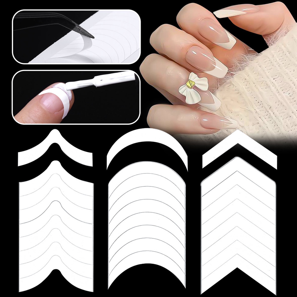 2 Folha Guias De Ponta Francesa Adesivo Unhas Manicure Branco Stripe Linhas Adesivos Decalques Da Arte Do Prego DIY Ferramenta Profissional