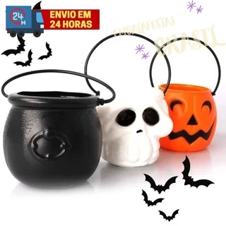 Balde Caldeirão Caveira ou Abobora Mini Halloween Dia Das Bruxas Decoração Enfeite de Mesa Festa