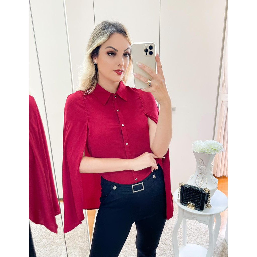 Camisa Blusa Feminina Xaile Liso Manga Longa Primavera e Outono - 12786