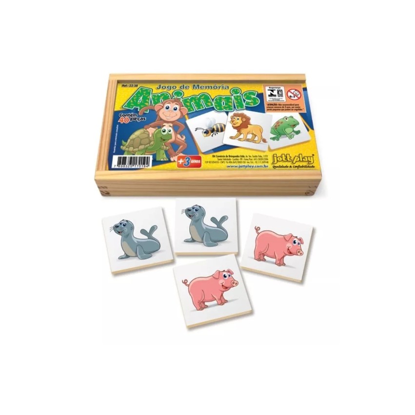 Jogo da Memória Animais e Filhotes 20 Peças Brinquedo Educativo de