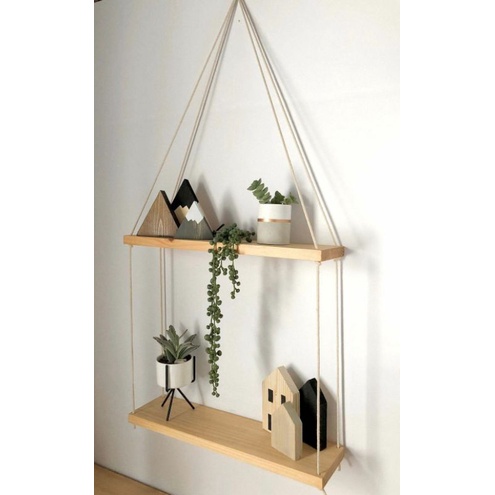 Prateleira de Madeira para Parede Suspensa com cordas Decoração minimalista Sala quarto banheiro e áreas externas