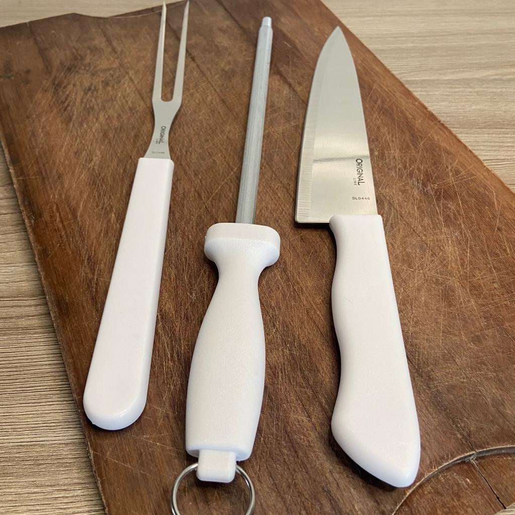 Kit para Cozinha 3 Peças Garfo Faca e Chaira Kala